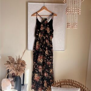 Sweet Rain Black Floral Strappy Maxi Dress